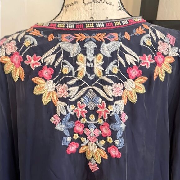 Johnny Was Alia Cupra Blue Multicolor Design Embroidered Poncho Boho Modern - Picture 12 of 16